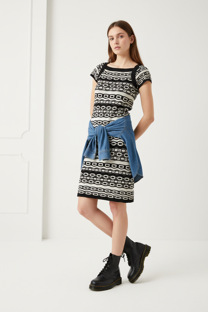 Robe Missoni avec Doc Martens et chemise en jean