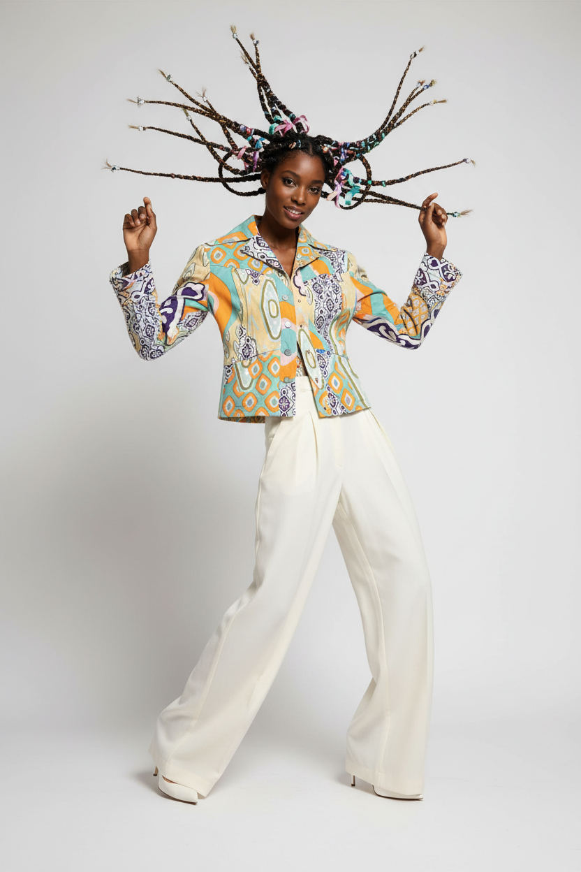 Veste Christian Lacroix avec pantalon large blanc cassé