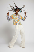 Veste Christian Lacroix avec pantalon large blanc cassé